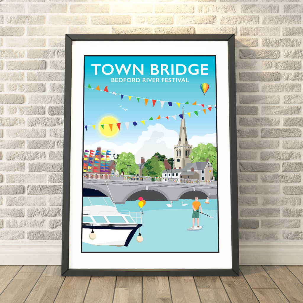 a picture of a poster of a town bridge